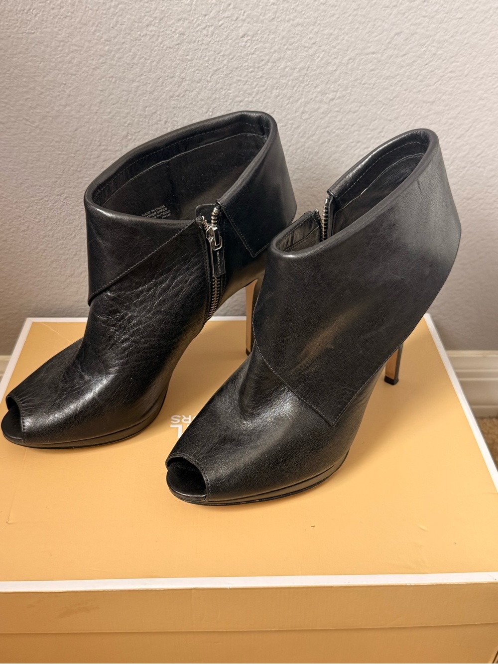 Michael Kors Black Leather Peep-Toe Ankle Booties